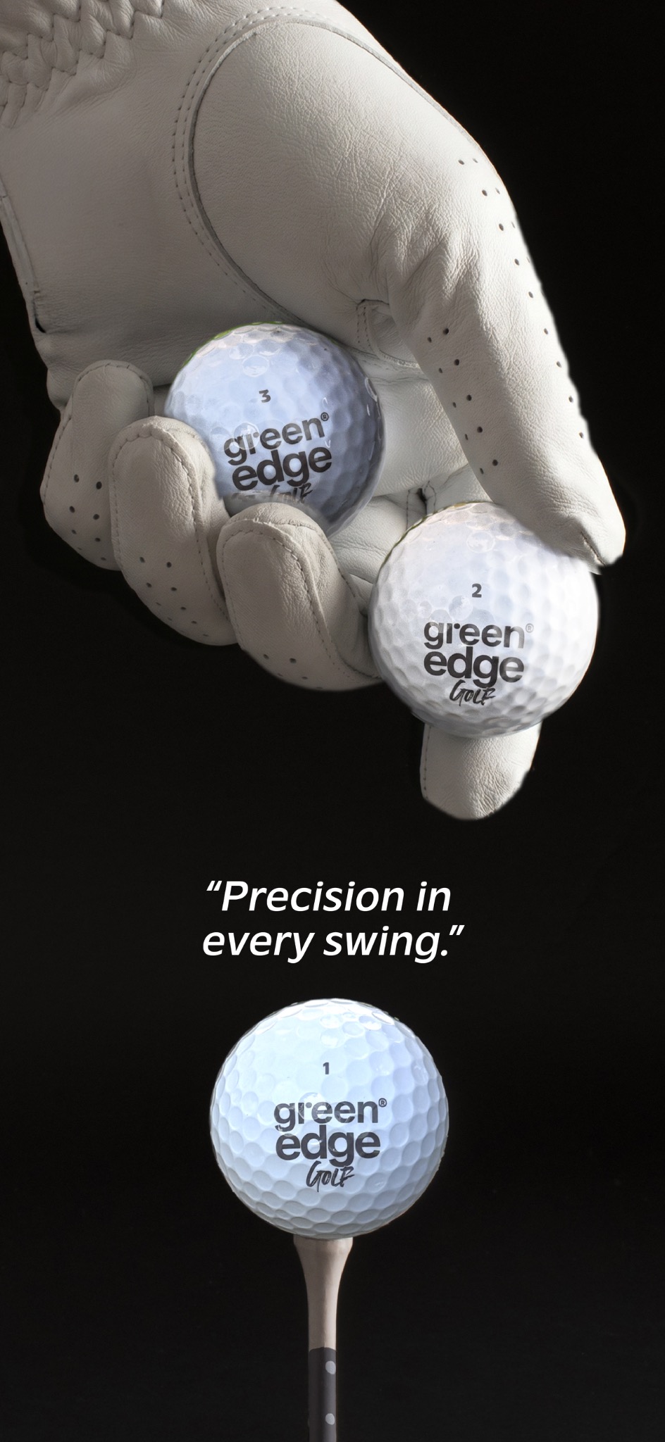 Pelotas Green Edge Golf y mensaje Precision in every swing
